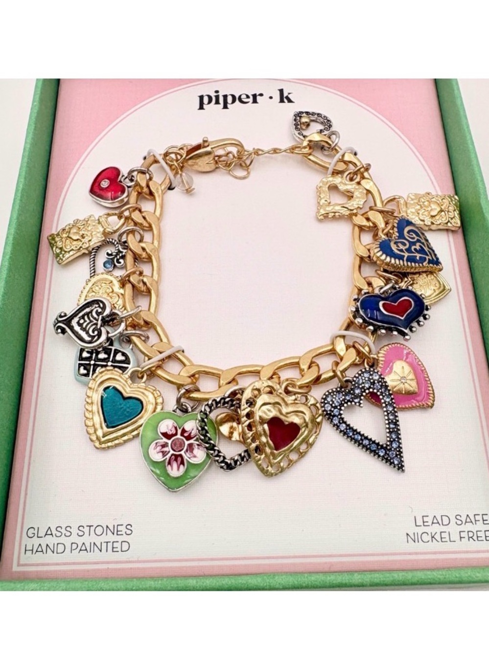 NWT ⚜️💖⚜️ Piper K Viral Gorgeous Brighton Style Multi Heart Charm Bracelet - Picture 6 of 10